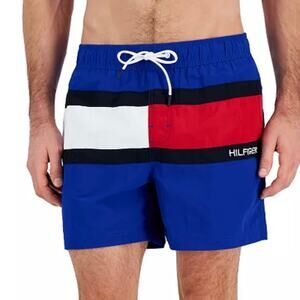 TOMMY HILFIGER Swim Trunks FLAG Lined Shorts Large Tall Colbolt Blue 10” Inseam